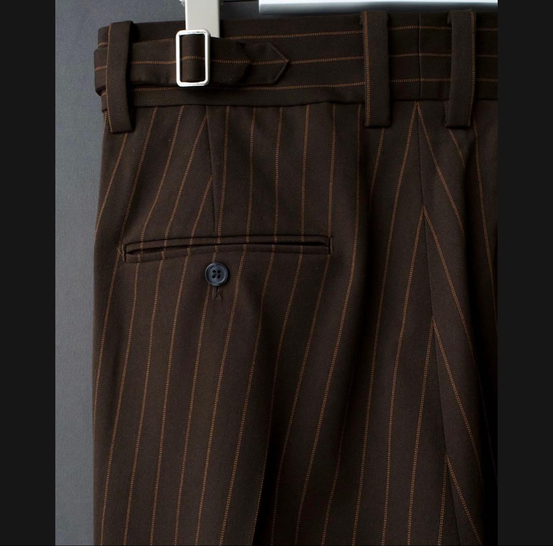 [SHIKITARI] STRIPE FLARE SLACKS茶色