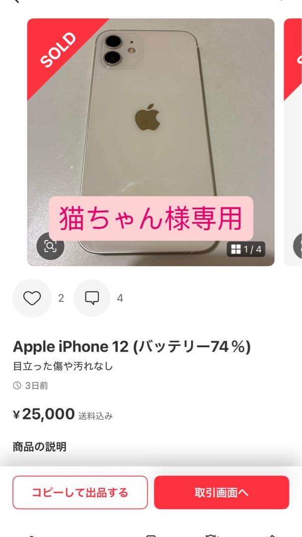【猫ちゃん】Apple iPhone 12 バッテリー74%