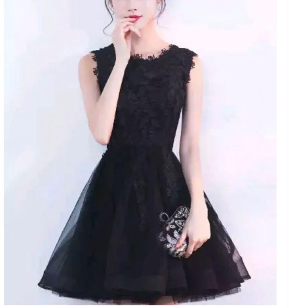 パーティードレス ミニ丈 ワンピース ブラック レース ノースリーブ お呼ばれ