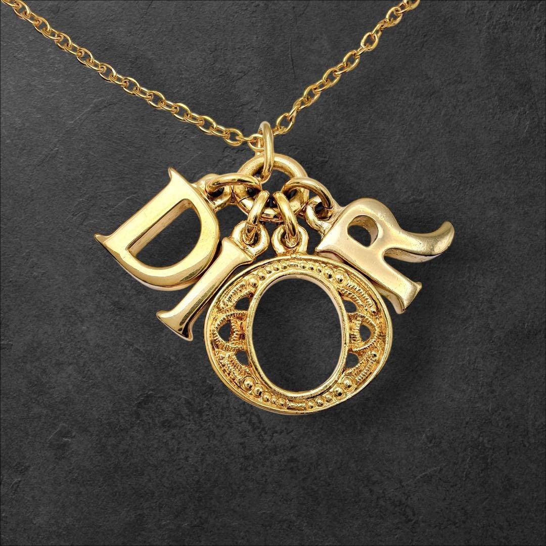Dior ロゴ 文字 チャーム ネックレス ヴィンテージ ゴールド