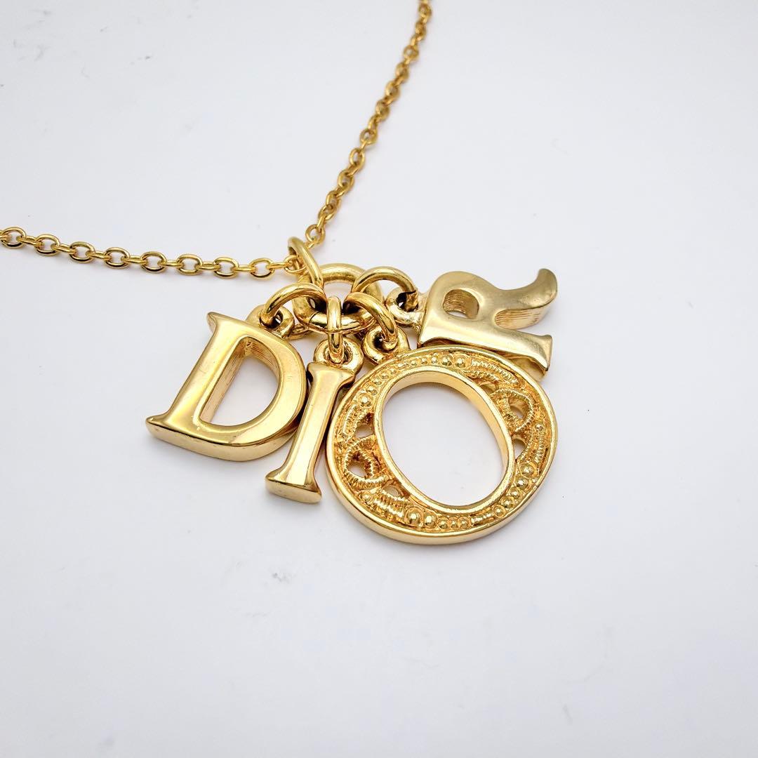 Dior ロゴ 文字 チャーム ネックレス ヴィンテージ ゴールド