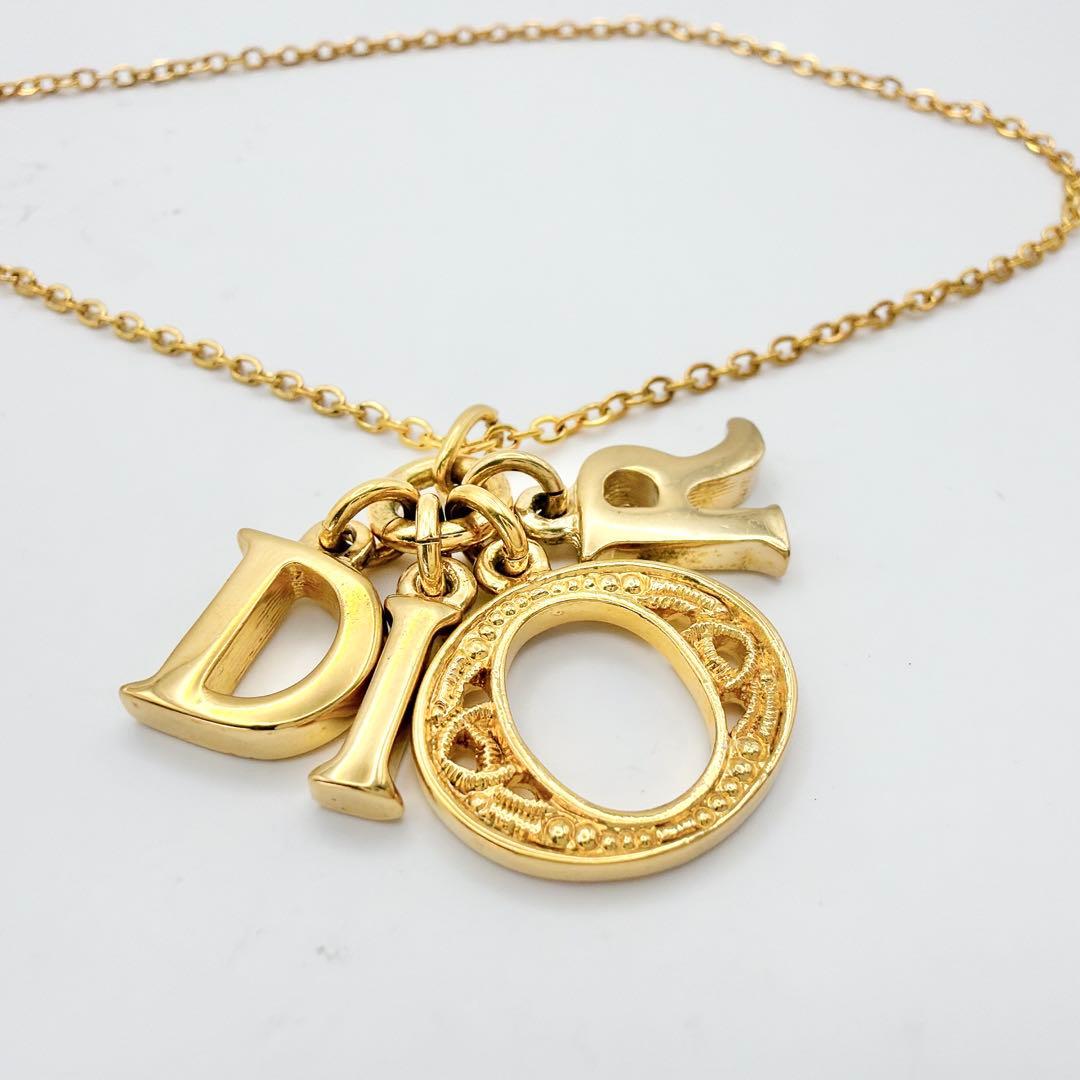 Dior ロゴ 文字 チャーム ネックレス ヴィンテージ ゴールド