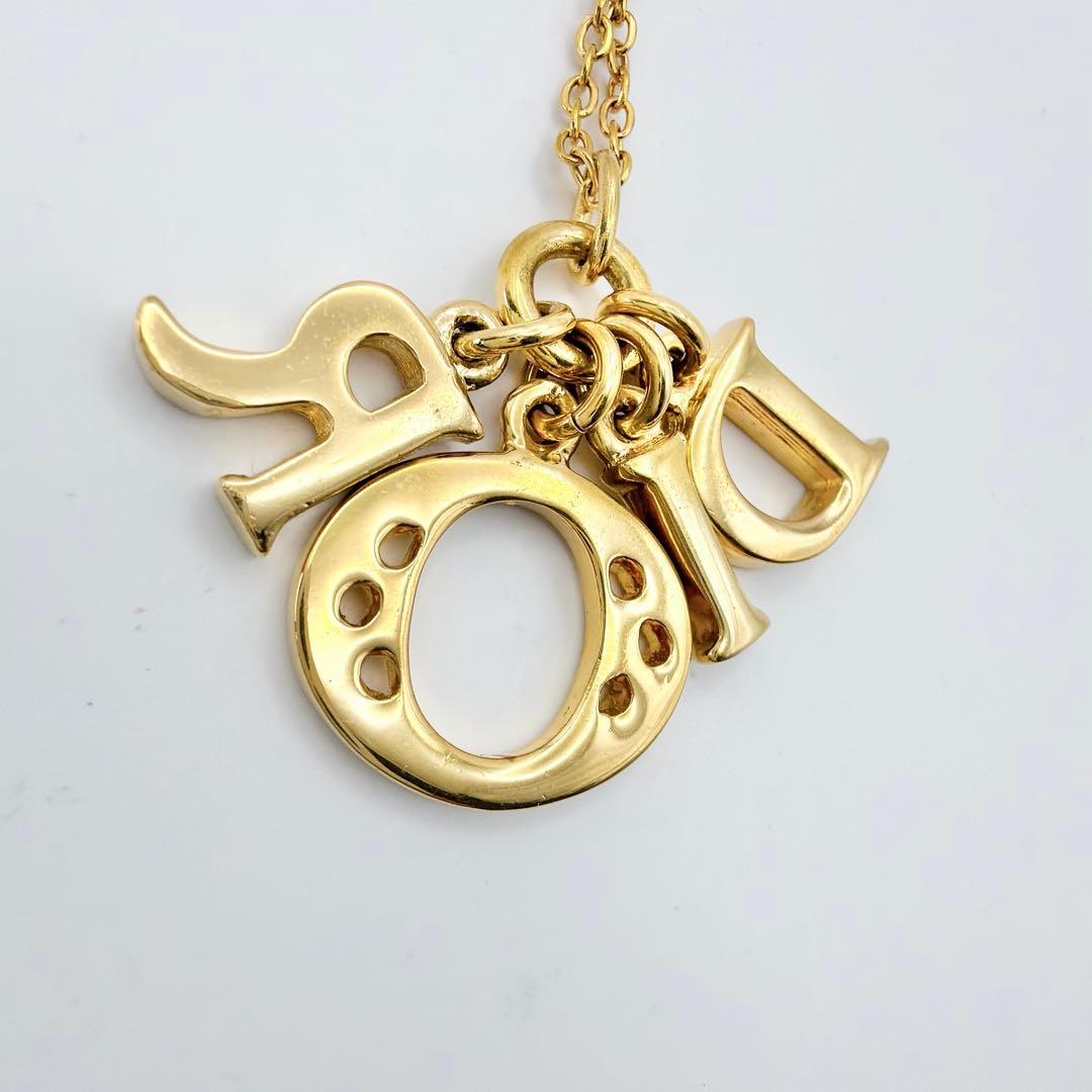 Dior ロゴ 文字 チャーム ネックレス ヴィンテージ ゴールド