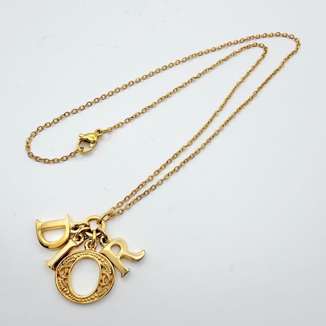 Dior ロゴ 文字 チャーム ネックレス ヴィンテージ ゴールド