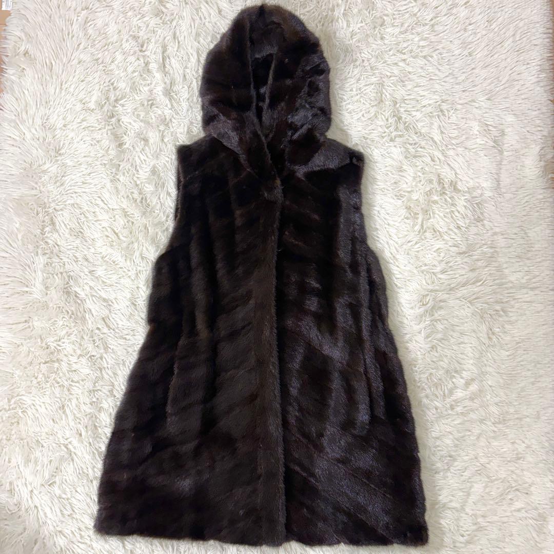 SAGA MINK ミンクファー ベスト フード付き ブラウン 毛皮13号