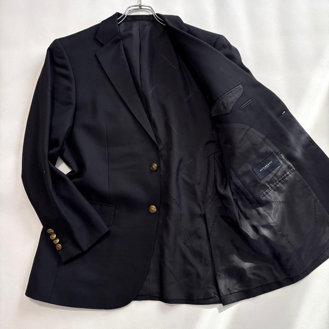 美品 バーバリーロンドン[カシミヤ混 金ボタン]テーラードジャケット 紺ブレ M