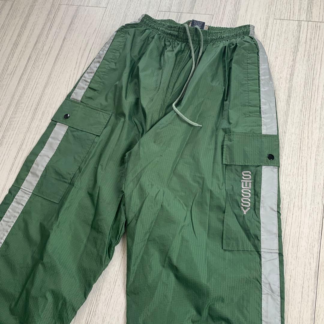 90s ステューシー　ナイロンパンツ　グリーン　紺タグ