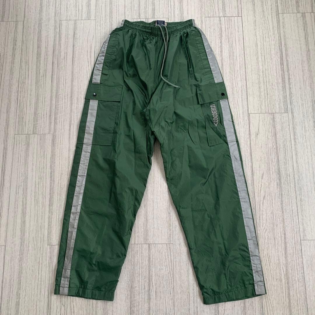 90s ステューシー　ナイロンパンツ　グリーン　紺タグ