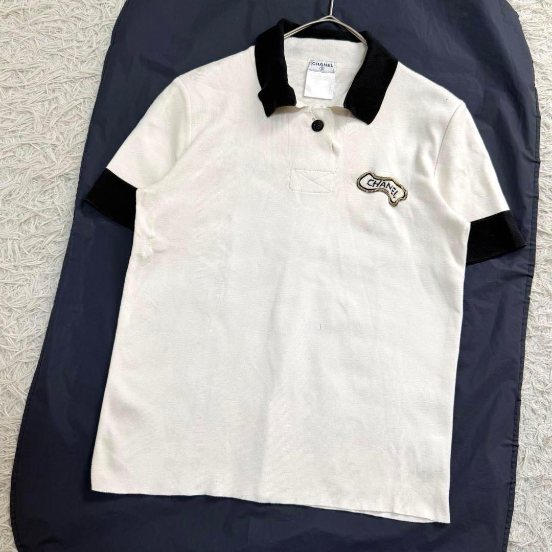 17121✨CHANEL ロゴ スパンコール ポロシャツ 42 ホワイト