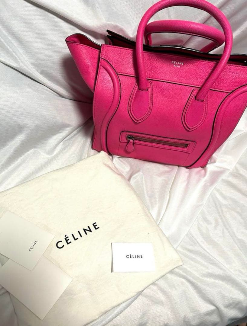 【保存袋等 付属品有 希少】CELINE セリーヌ ラゲージ ピンク