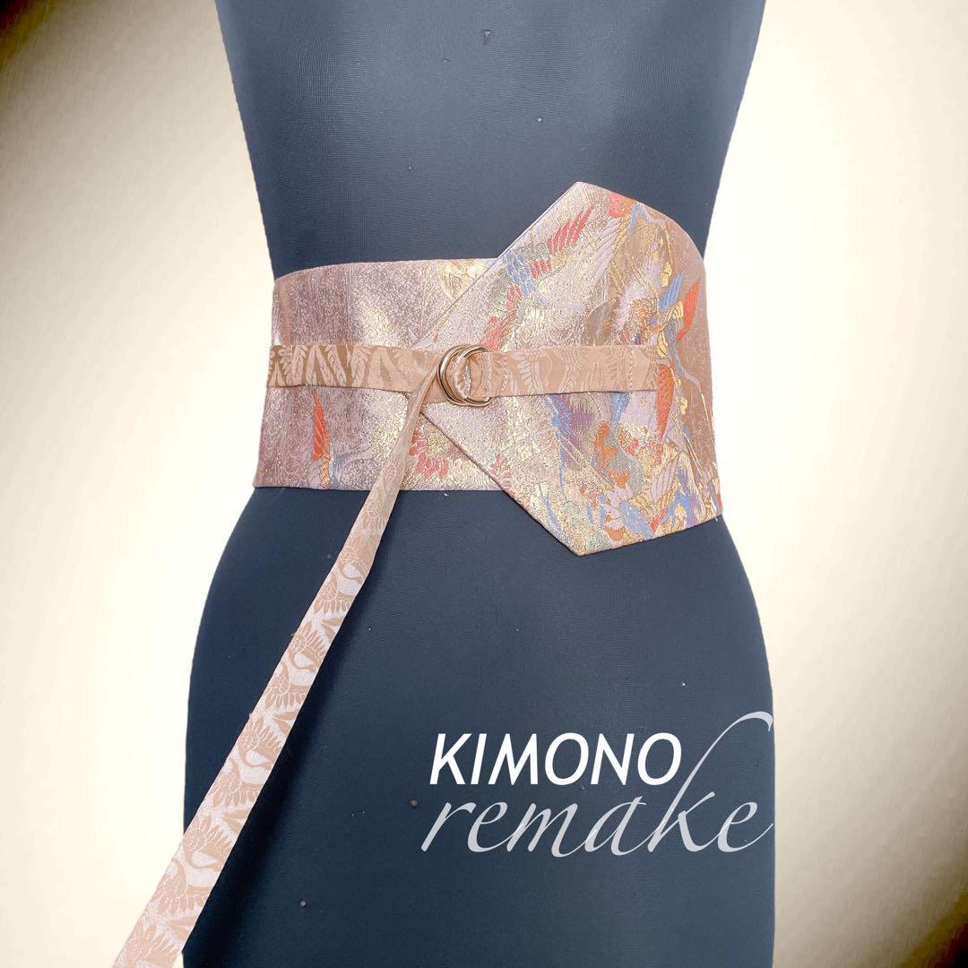 金糸刺繍帯 サッシュベルトW61〜108cm 着物リメイク 80102