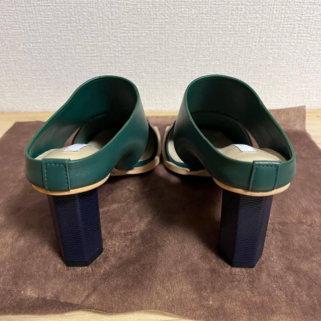 【未使用品】UN3D. SIDE SQUARE MULE ブラック×グリーン