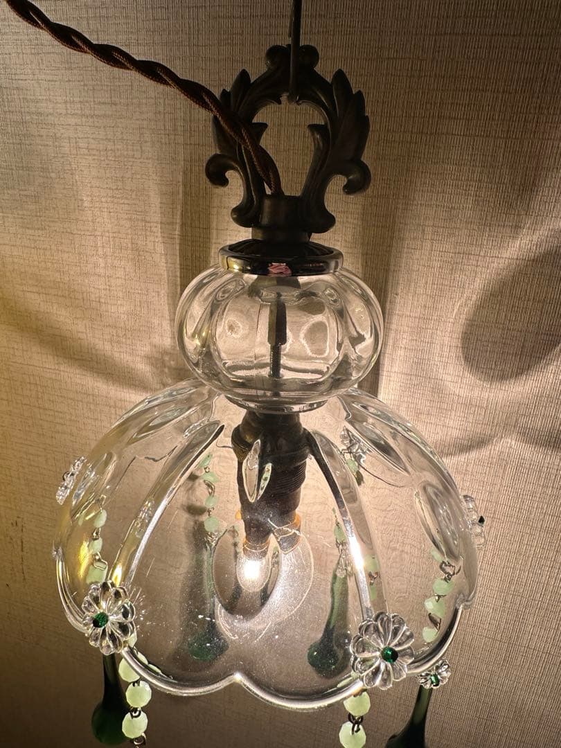 フランス アンティーク グリーンムラーノガラスの巨大なミニシャンデリア＊