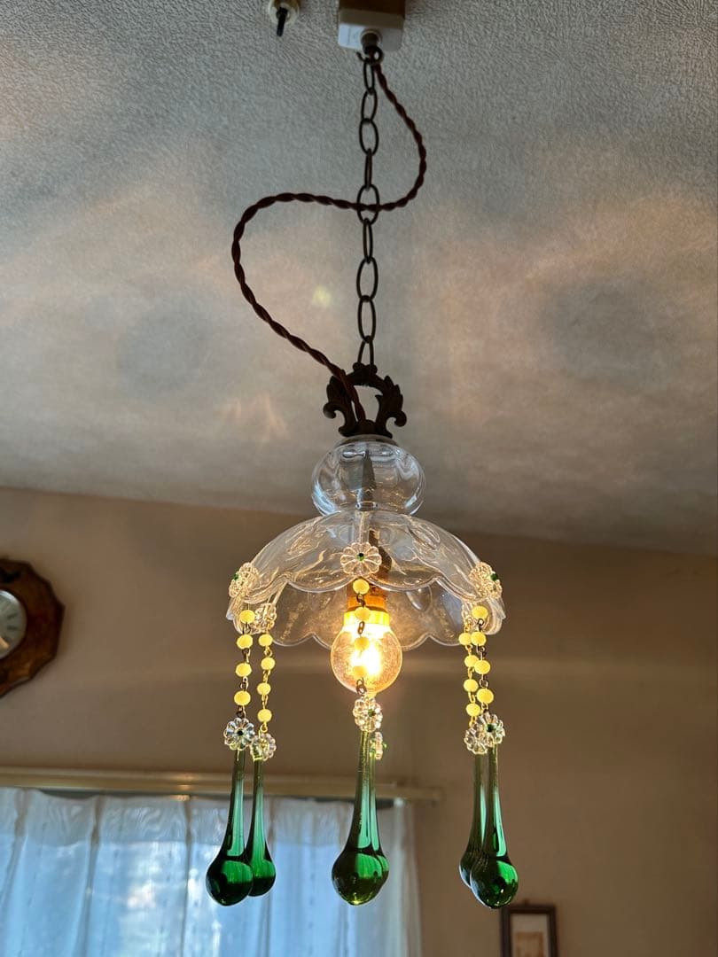 フランス アンティーク グリーンムラーノガラスの巨大なミニシャンデリア＊