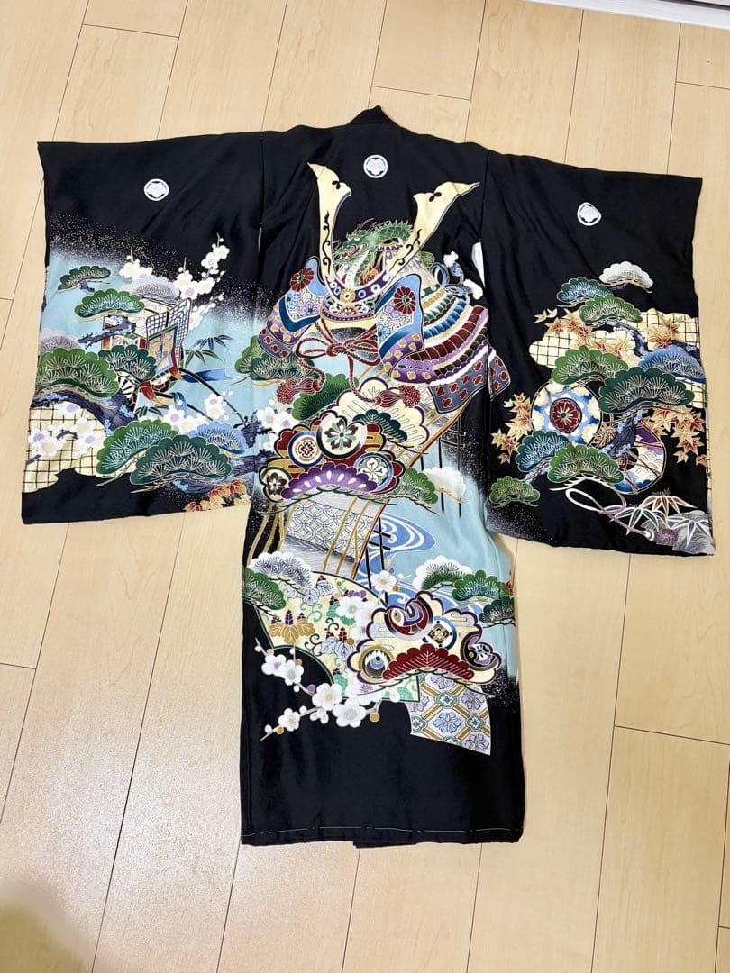 お宮参り 男の子 産着祝着 子供 着物 兜に龍 正絹、長襦袢セット