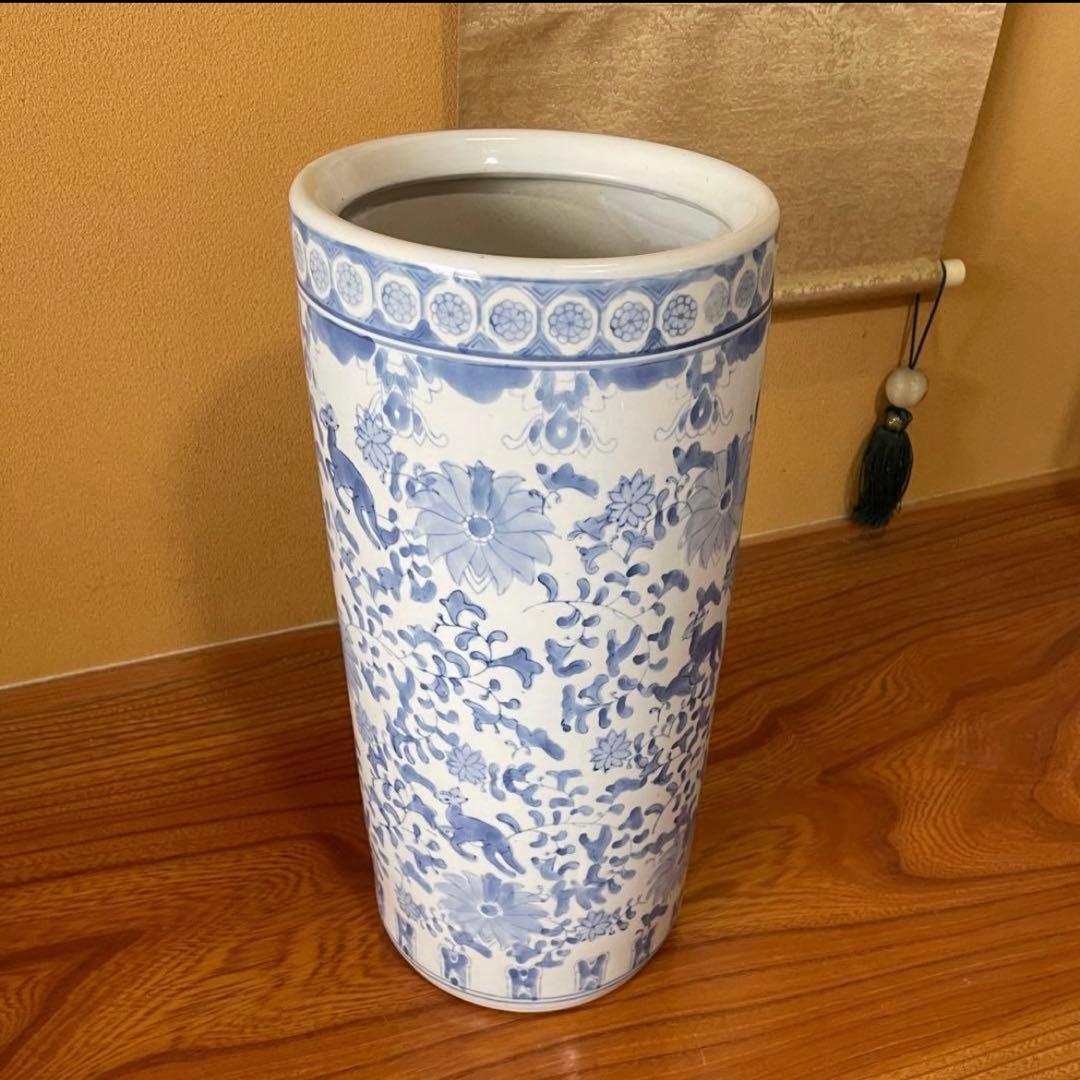 【昭和レトロ】陶器 傘立て 高さ約46㎝ レトロ 花模様 置物 花瓶 ビンテージ