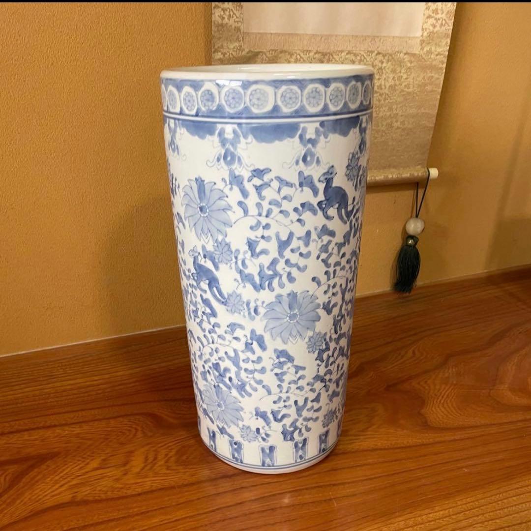 【昭和レトロ】陶器 傘立て 高さ約46㎝ レトロ 花模様 置物 花瓶 ビンテージ
