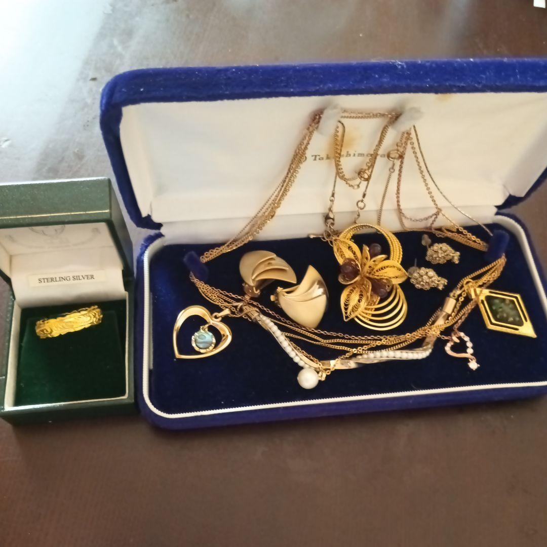 遺品生前整理アクセサリーまとめK18パールトップ、Silverハートネックレス、