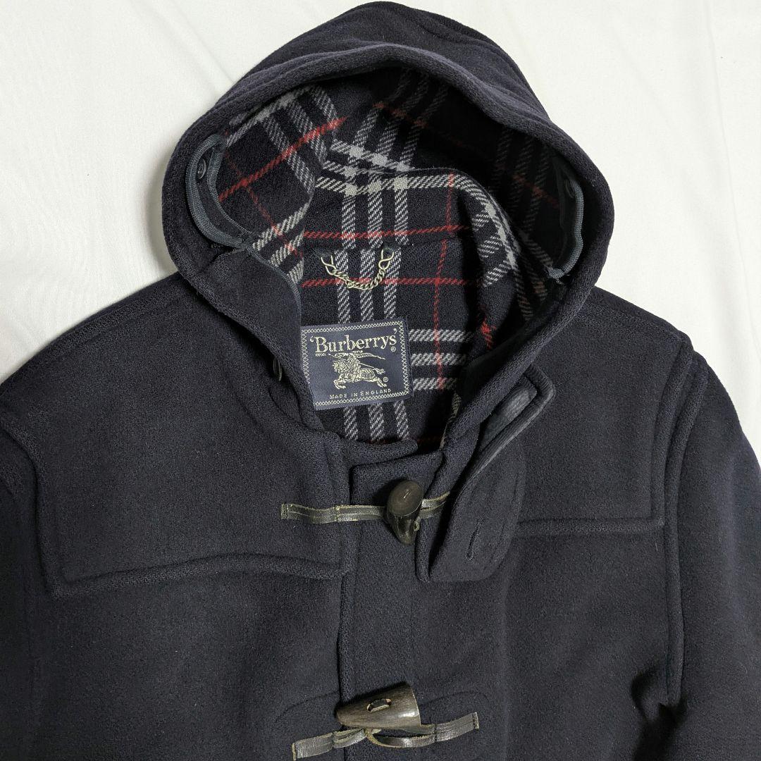 90s バーバリー ダッフルコート ネイビー ウール ノバチェック メンズXL