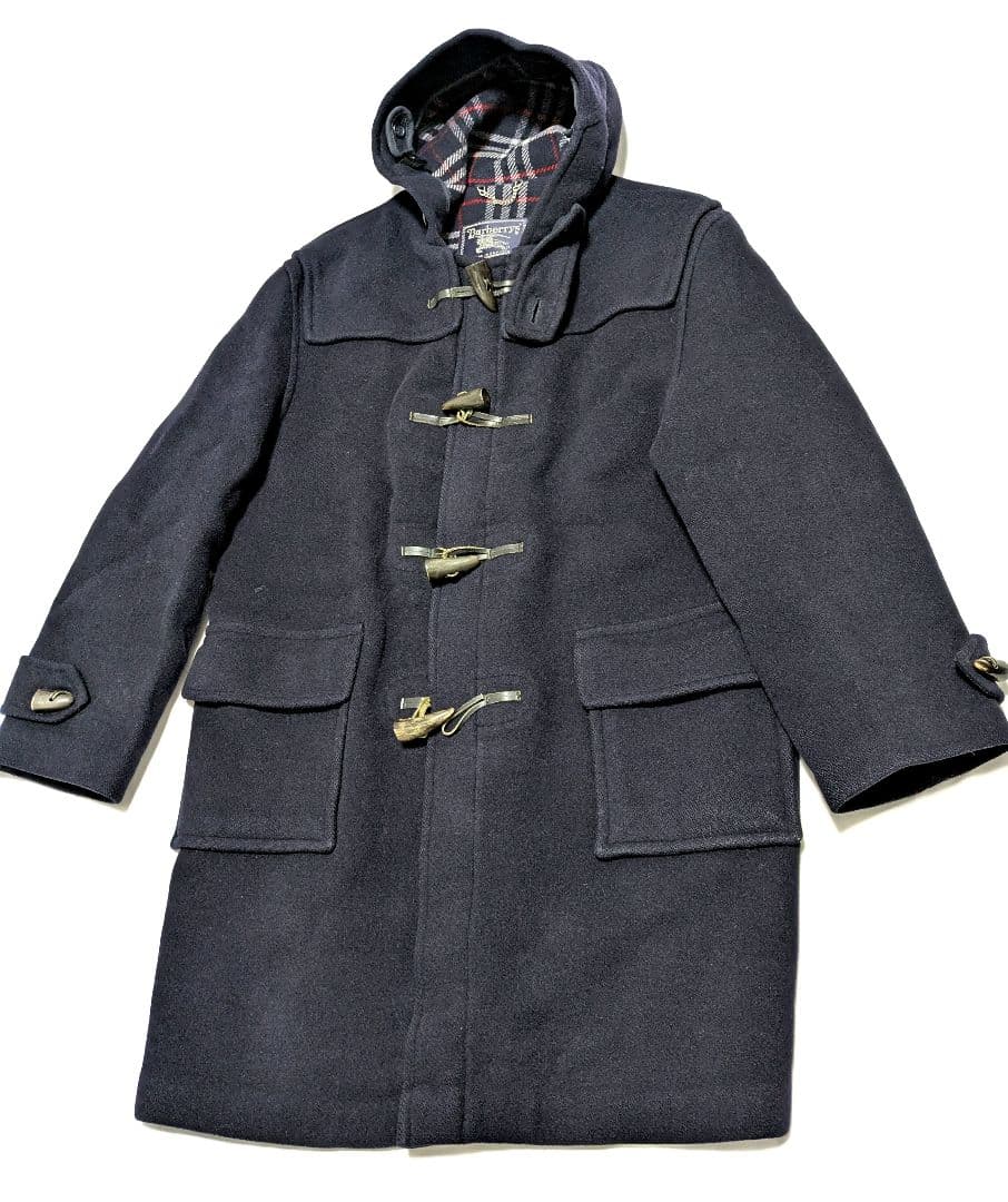 90s バーバリー ダッフルコート ネイビー ウール ノバチェック メンズXL