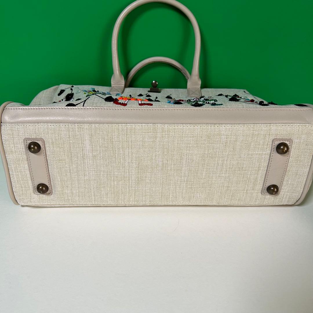 アルベロベロ　ハンドバッグ　2way ショルダーバッグ　ベージュ　刺繍　ビーズ