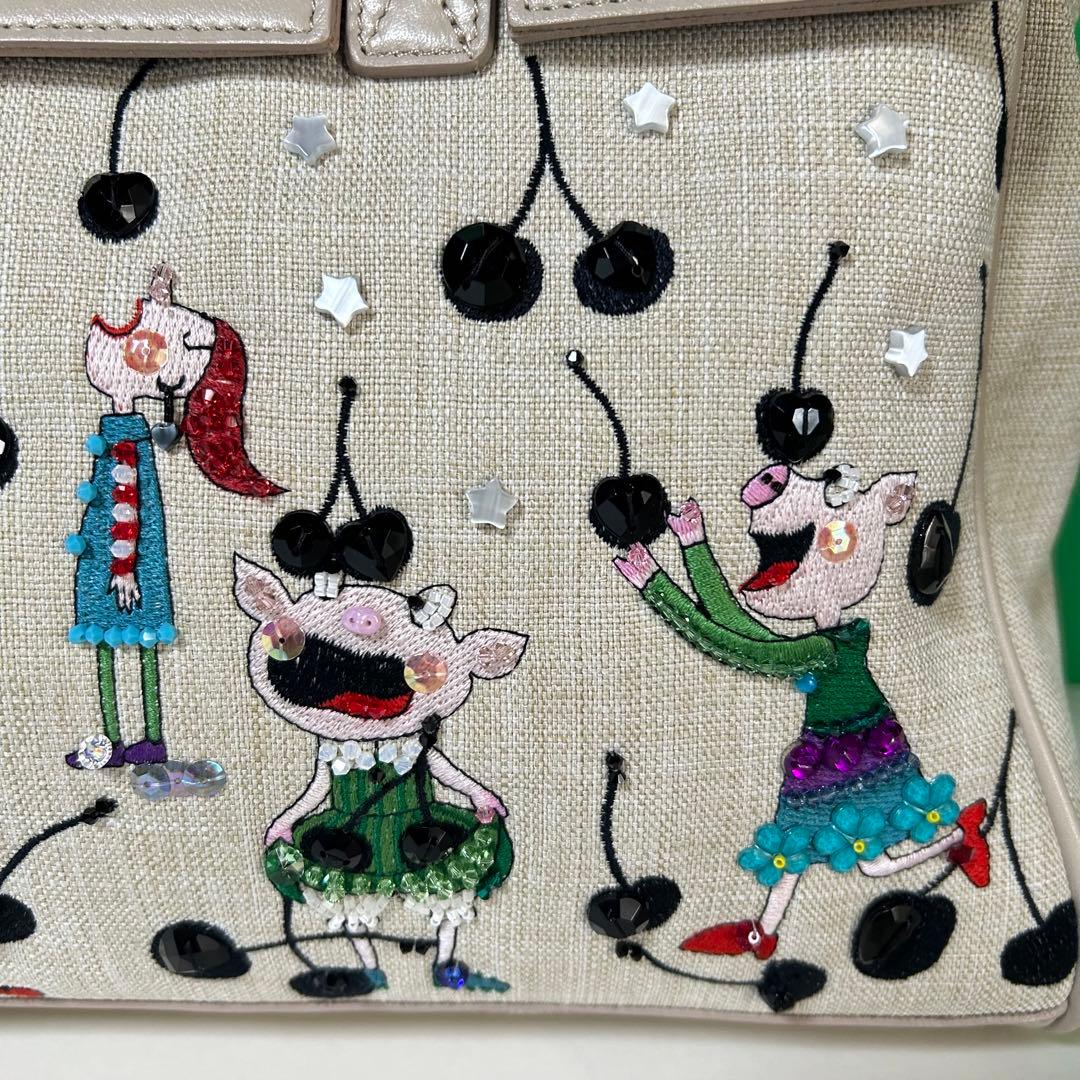 アルベロベロ　ハンドバッグ　2way ショルダーバッグ　ベージュ　刺繍　ビーズ