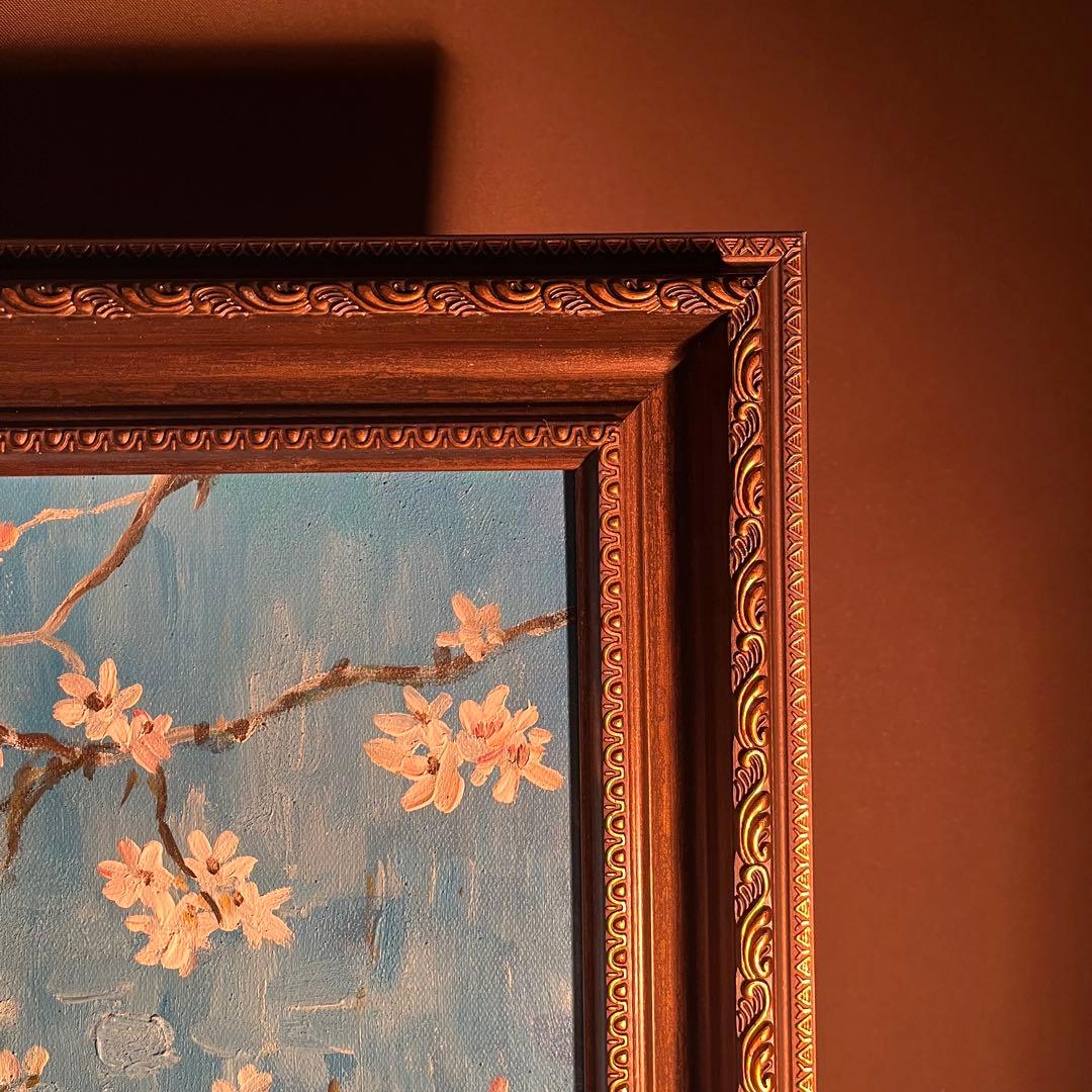 ★秀作★ 手書き油絵 ゴッホ 花咲くアーモンドの枝 額付 肉筆絵画 油彩画