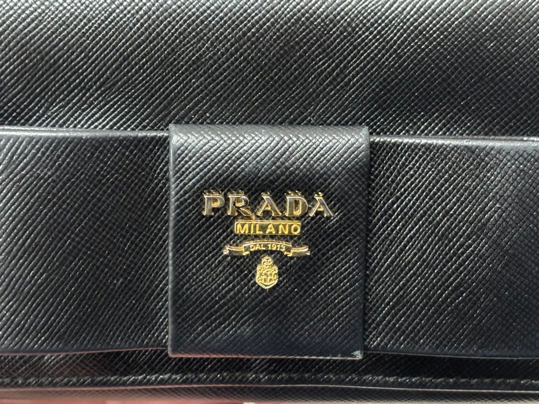 PRADAプラダ リボン 長財布 サフィアーノレザー ブラック