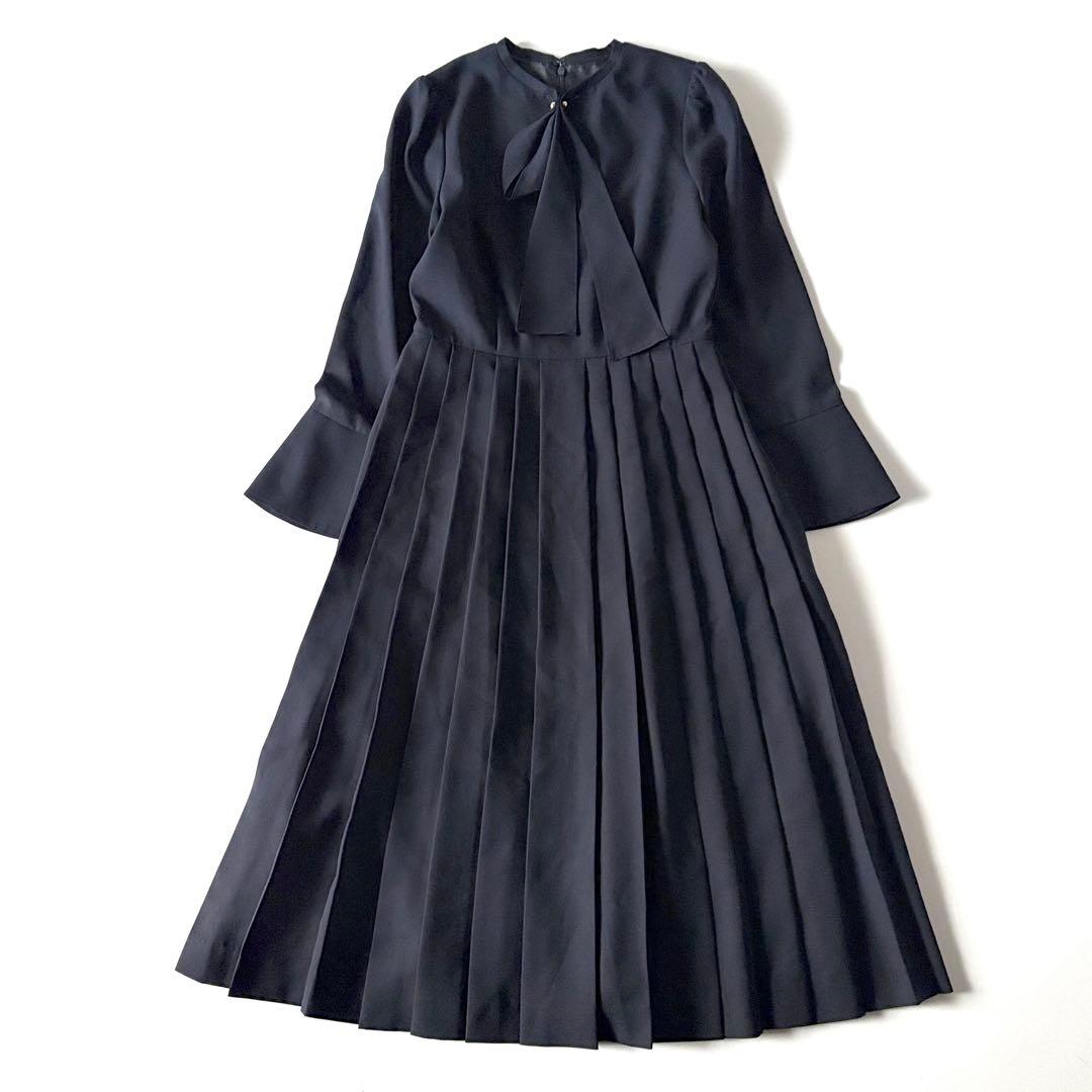 極美品♡　セルフォード　ボウタイプリーツ　ロング　ワンピース　リボン　32　濃紺