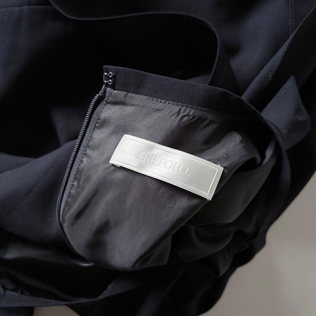 極美品♡　セルフォード　ボウタイプリーツ　ロング　ワンピース　リボン　32　濃紺