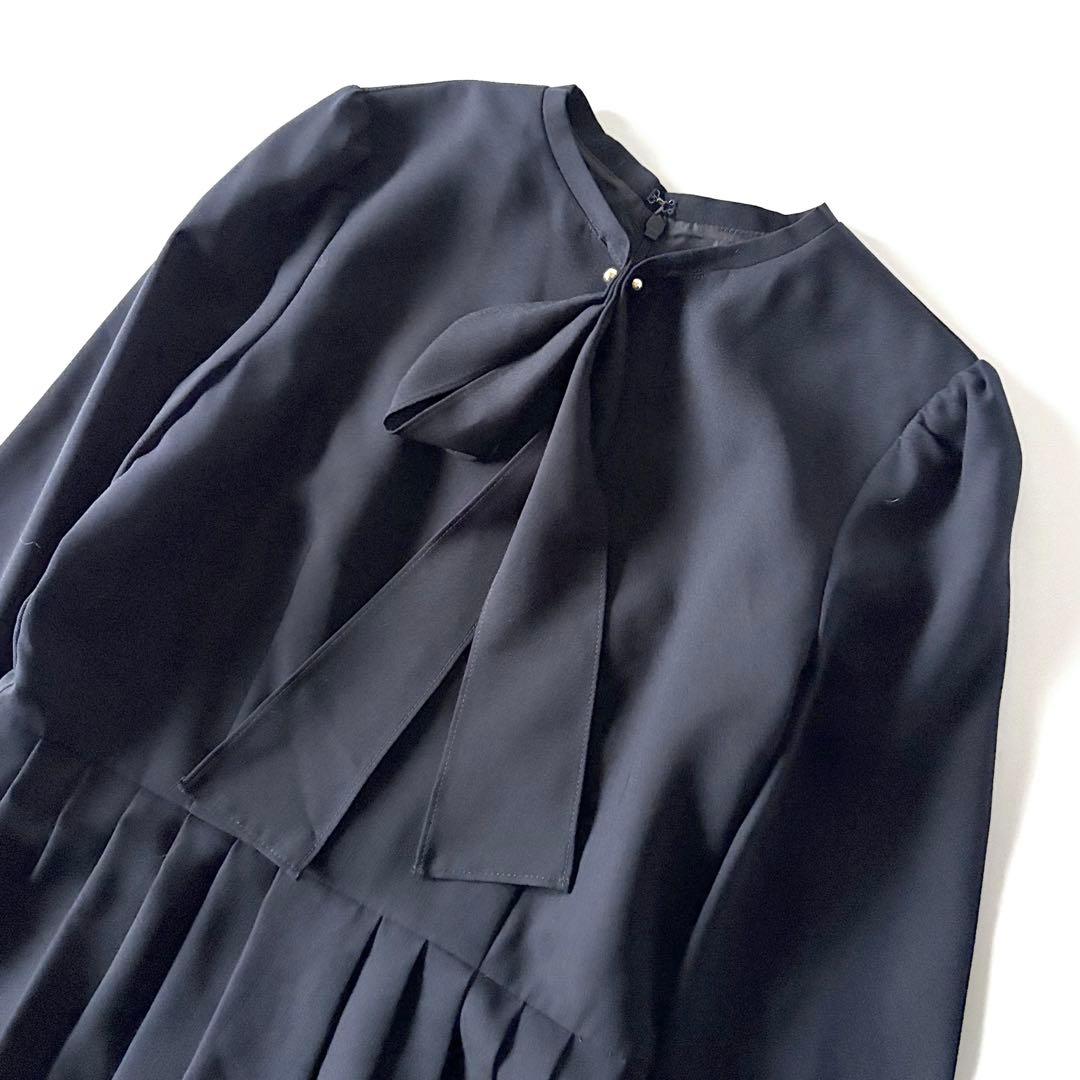 極美品♡　セルフォード　ボウタイプリーツ　ロング　ワンピース　リボン　32　濃紺