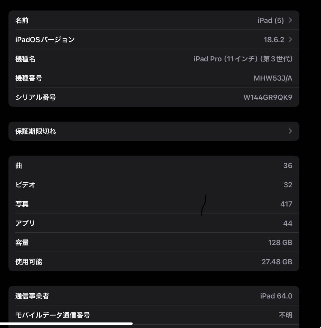 Apple iPad Pro 11インチ (第3世代) 128GBセルラー