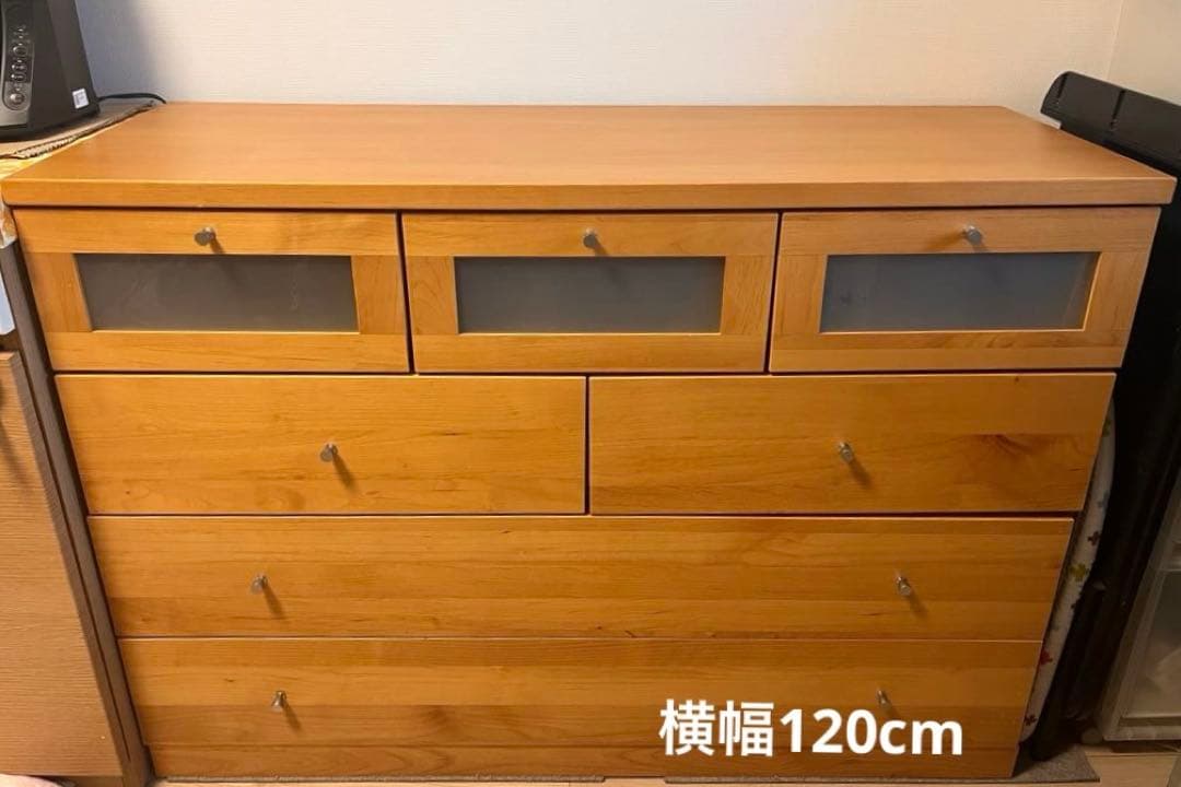 【希少】大川家具120cmチェスト 上段ガラス窓付き