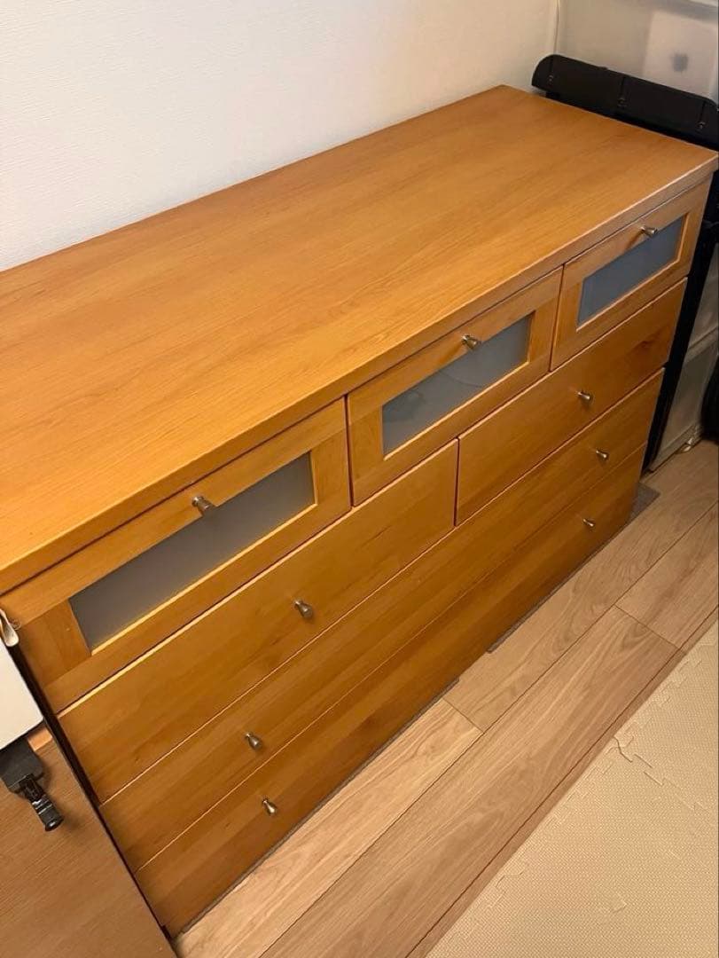 【希少】大川家具120cmチェスト 上段ガラス窓付き