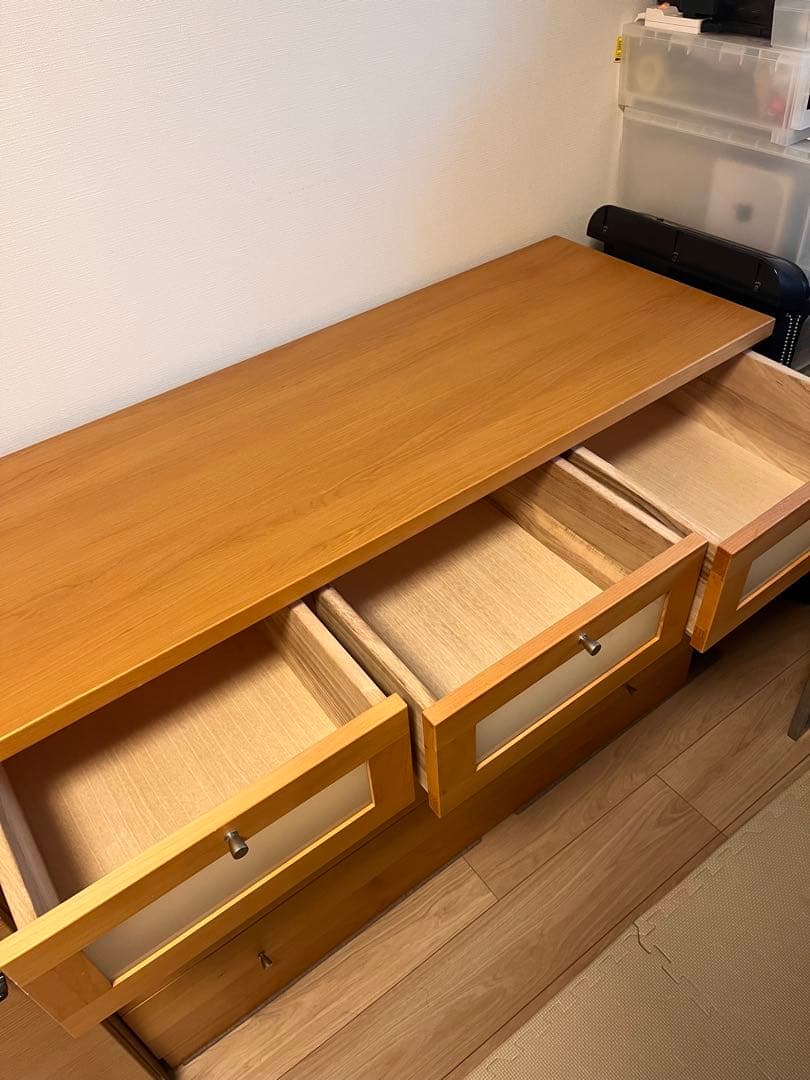 【希少】大川家具120cmチェスト 上段ガラス窓付き