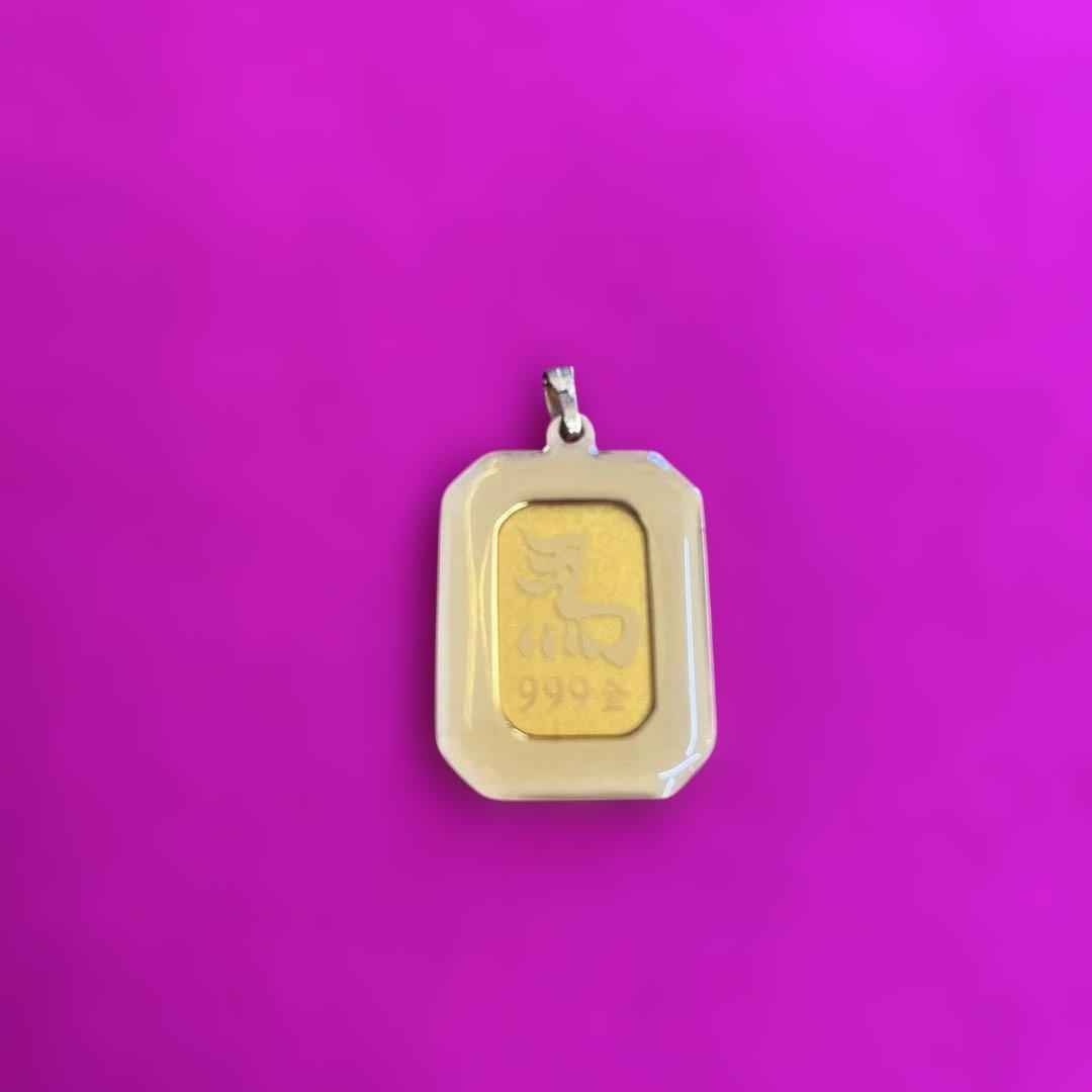 美品　999金　左馬　ペンダントトップ　開運縁起品