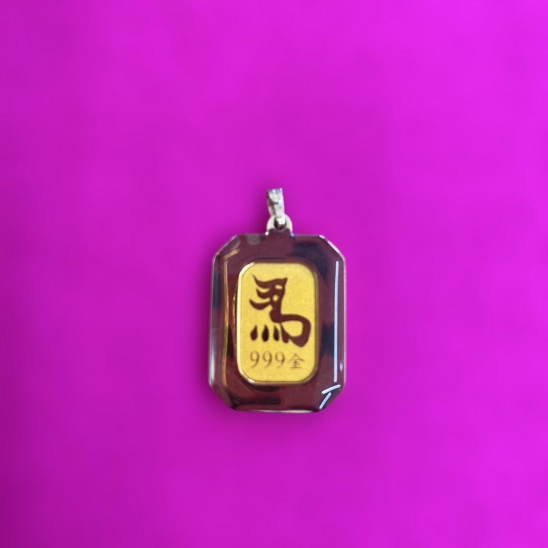 美品　999金　左馬　ペンダントトップ　開運縁起品