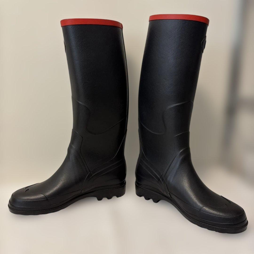 AIGLE 黒ロングブーツ 赤トップバンド 25.5~26.0