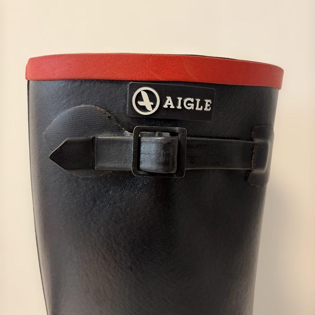 AIGLE 黒ロングブーツ 赤トップバンド 25.5~26.0
