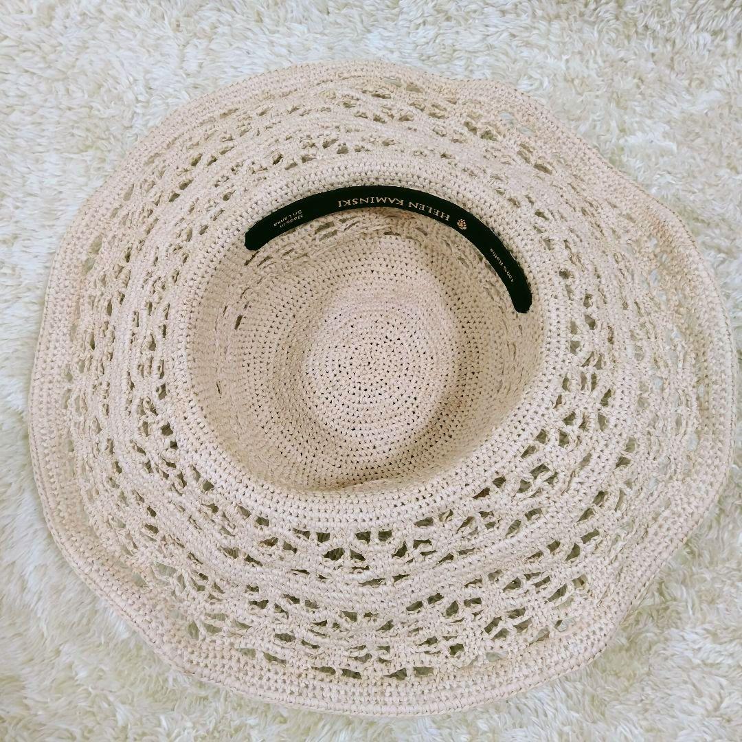 1498 ヘレンカミンスキー 麦わら帽子 編み模様 ラフィア100% ベージュ