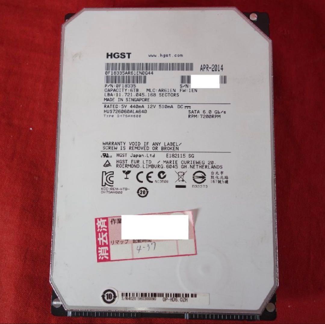 HGST 3.5インチ HDD SATA 6TBハードディスク 正常品