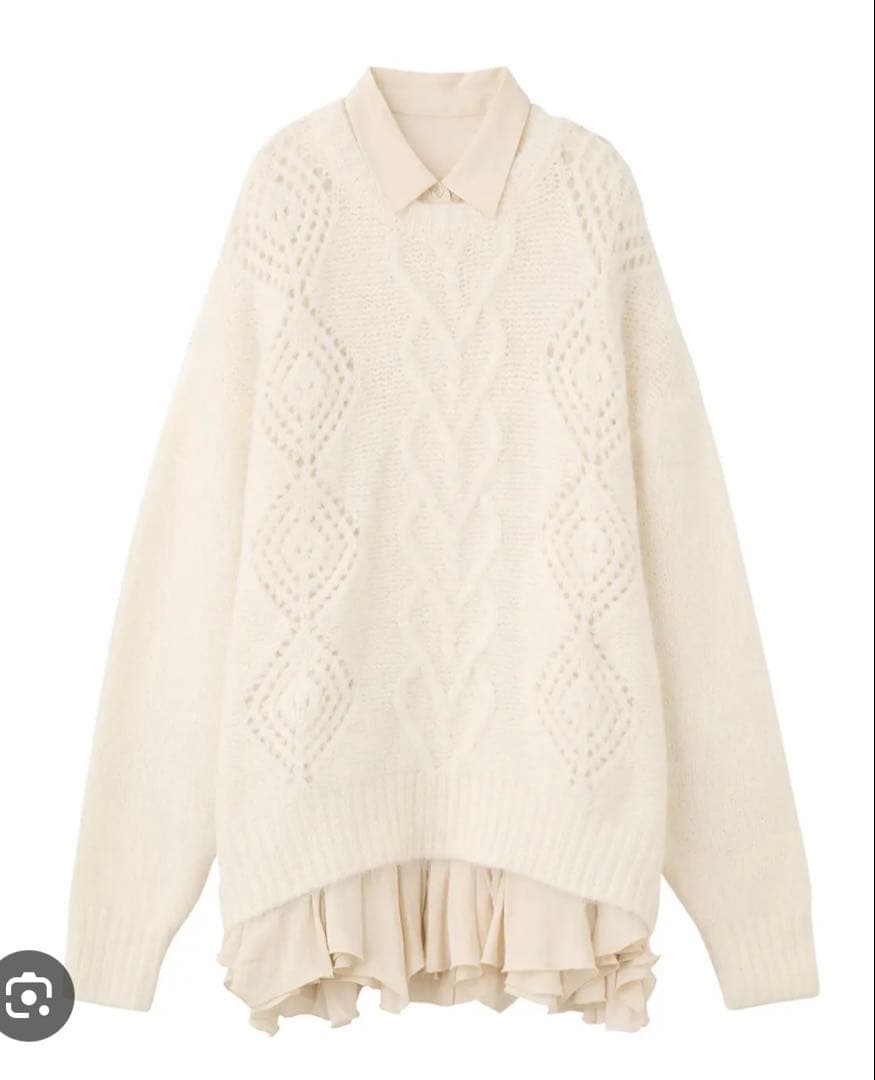 ケーブルニット×ペプラムシャツミニワンピース