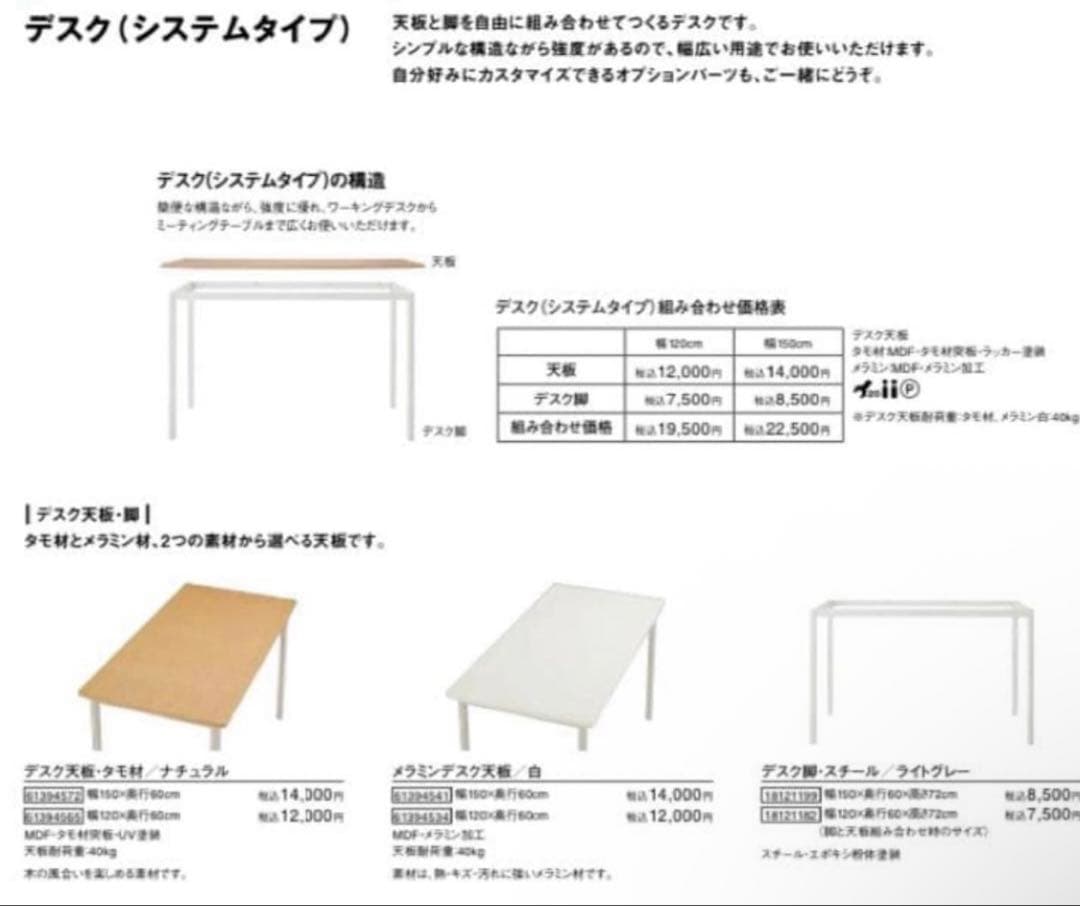 ku★無印 システムデスク・オーク材天板・幅１２０ｃｍ