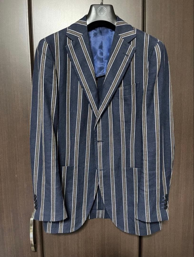 春夏 極美品 beamsf 46 ジャケット ストライプ ネイビー ビームスエフ