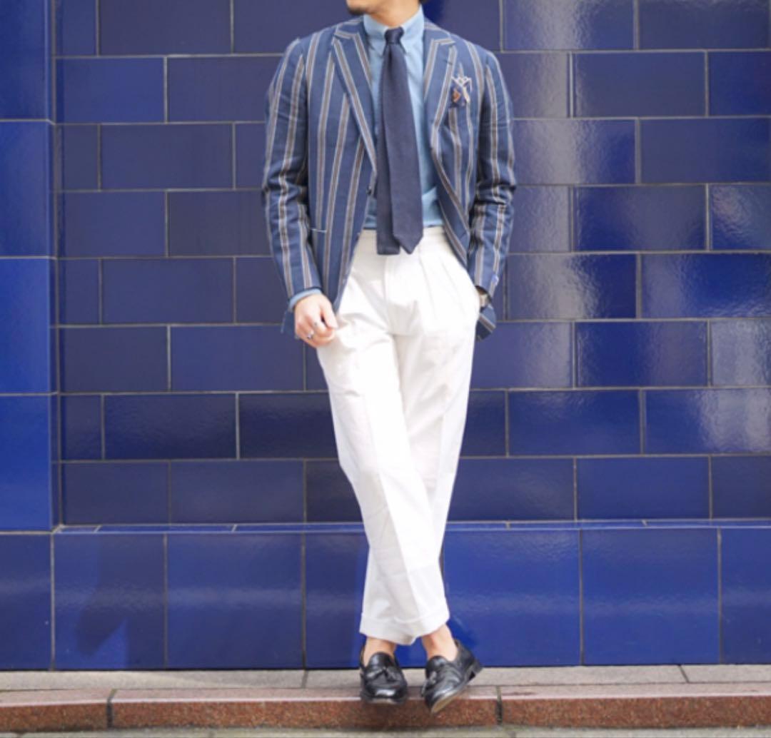 春夏 極美品 beamsf 46 ジャケット ストライプ ネイビー ビームスエフ