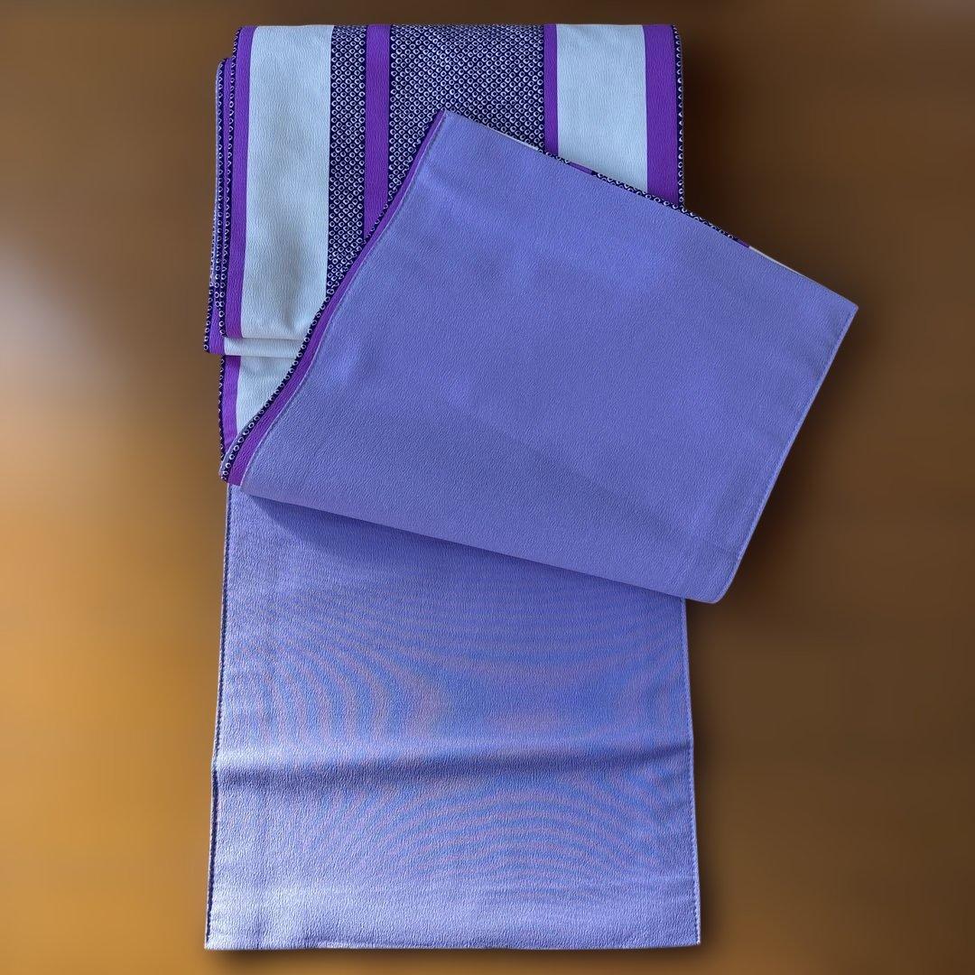 紫と白の幾何学模様 袋帯と植物柄黒昼夜帯