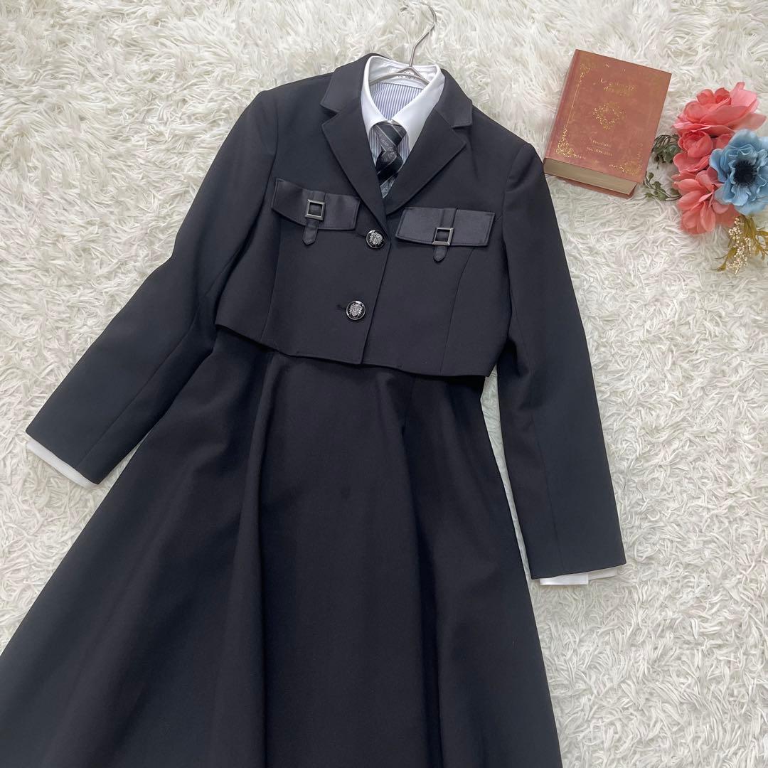 美品✨エルアンノアール　ブラックショートジャケットハイウエストスカート150