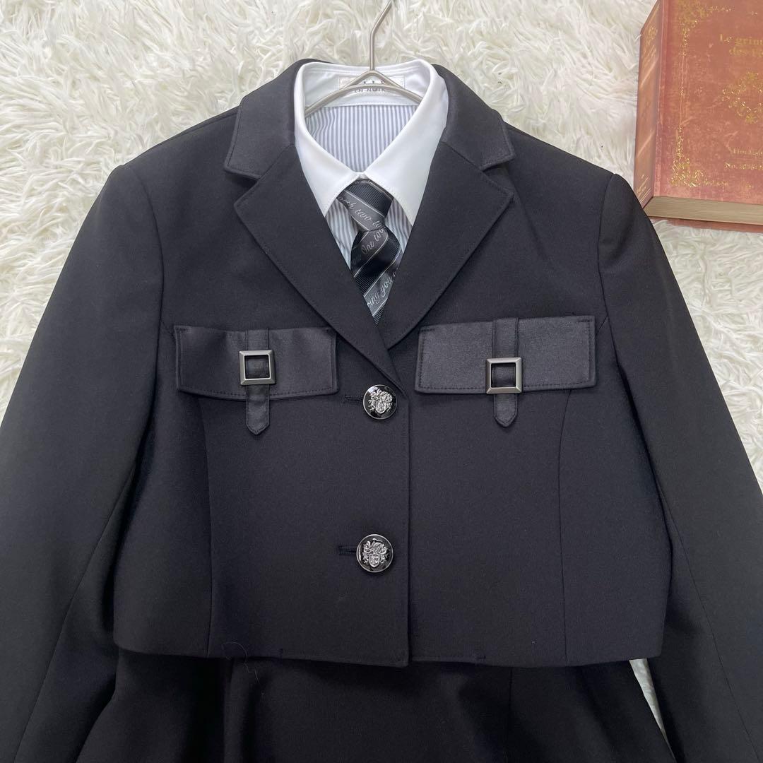 美品✨エルアンノアール　ブラックショートジャケットハイウエストスカート150