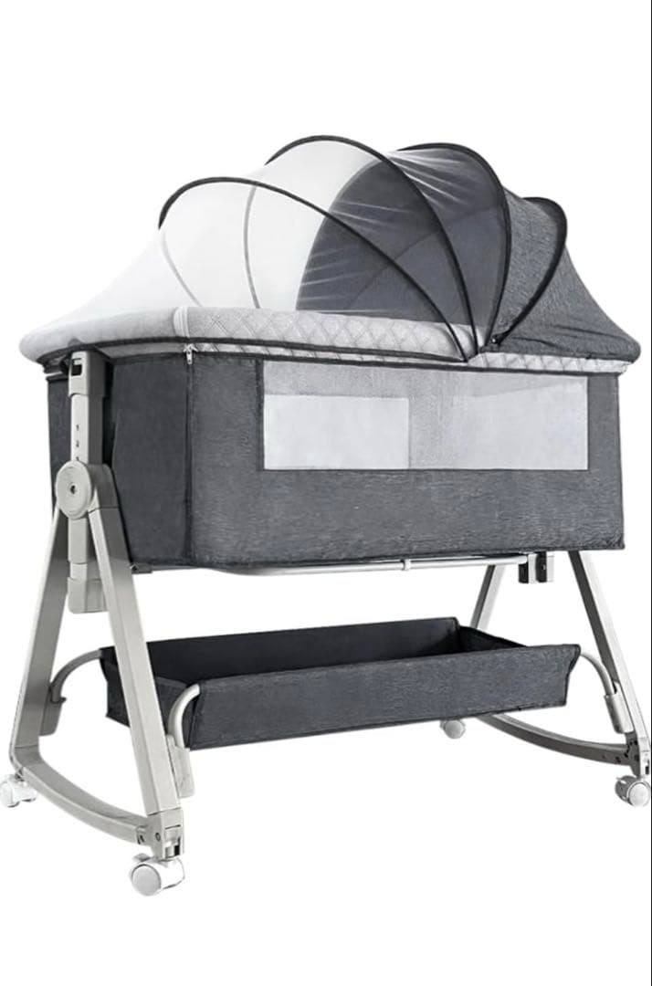 のんKino Linpo ベビーベッド グレー 添い寝 キャスター