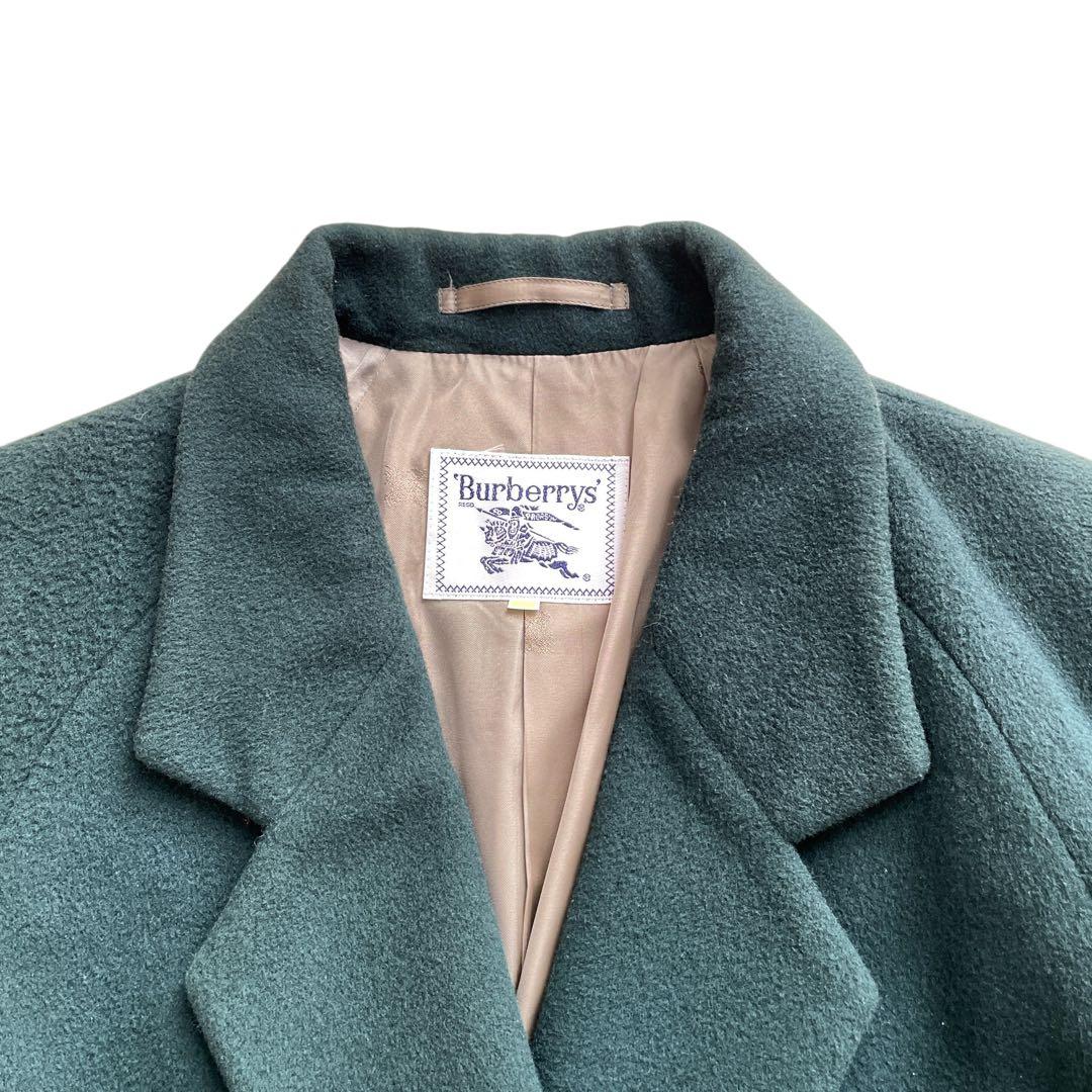 レアカラー 90s Burberry カシミヤ混 ハーフコート ダブル 裏地総柄